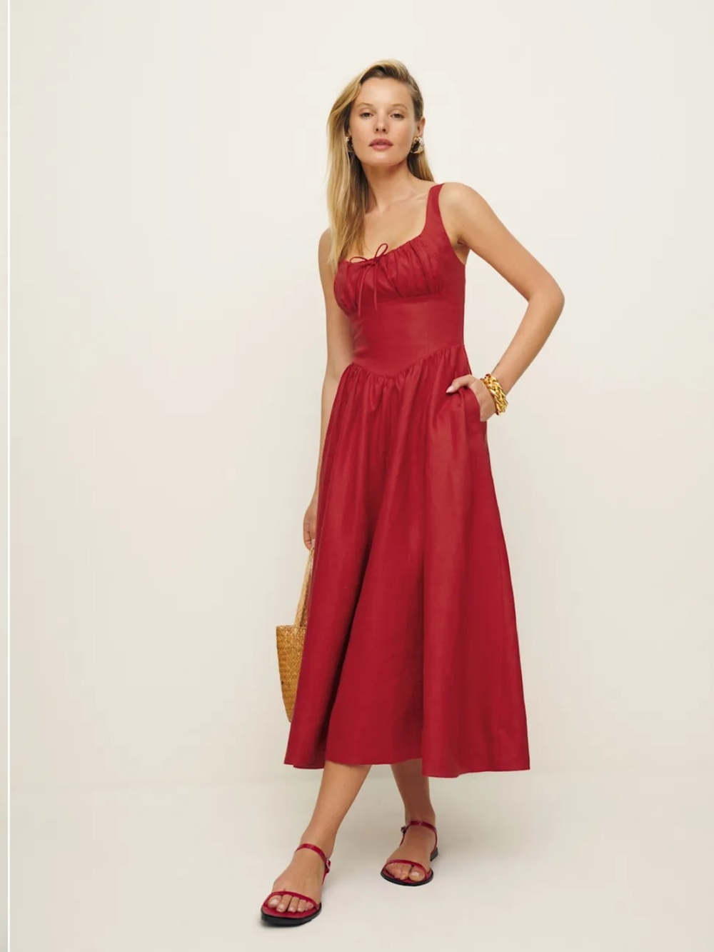 Reformation Balia Linen Dress Red - Size 4 - Picture 5 of 14